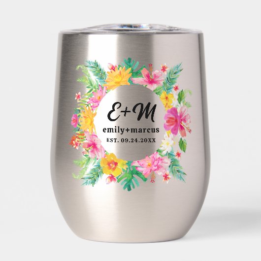 Monogramme Mariage de couronne de fleurs tropicale (Avant)