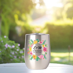 Monogramme Mariage de couronne de fleurs tropicale