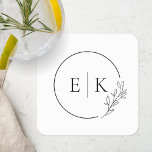 Monogramme Mariage de feuillage moderne<br><div class="desc">Dessous de verre monogramme mariage sur mesure avec design de style de dessin moderne en cercle et feuillage.</div>