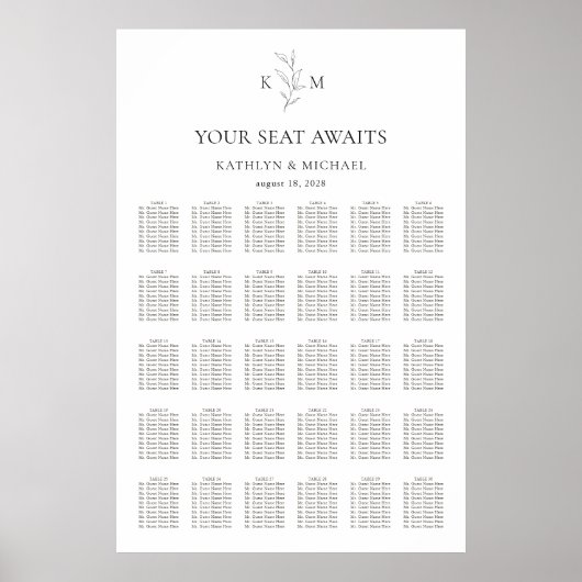 Monogramme Mariage en feuille d'olive 30 Tableau d (Devant)
