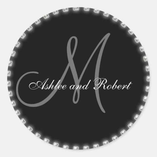 Monogramme Mariage Favor Stickers Perles d'argent (Devant)