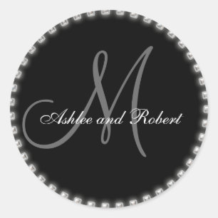 Monogramme Mariage Favor Stickers Perles d'argent