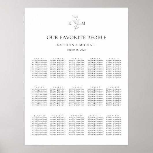 Monogramme Mariage feuille d'olive 15 Tableau de s (Devant)