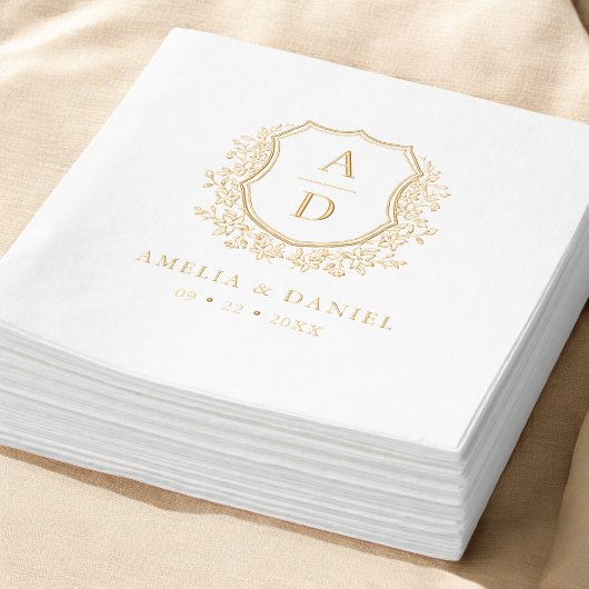 Monogramme Mariage Floral Gold Crest