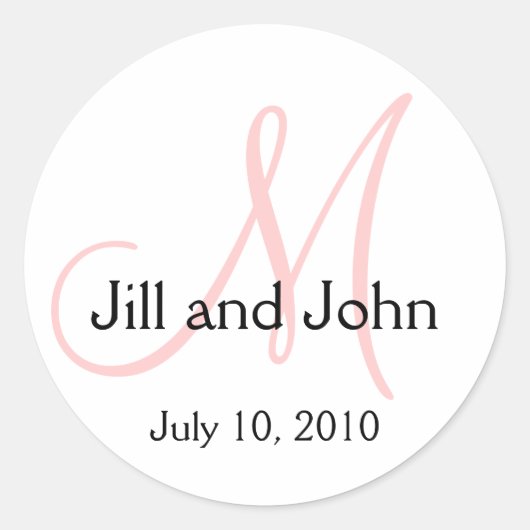 Monogramme Mariage marié Groom Date Sticker rose (Devant)