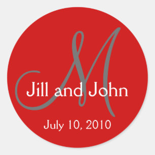 Monogramme Mariage marié Groom Date Sticker rouge