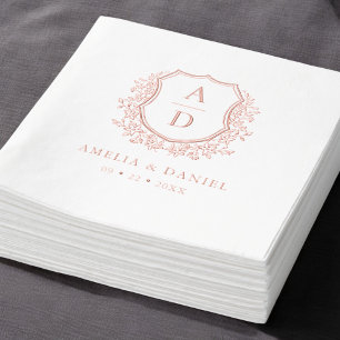 Monogramme Mariage Rose Floral Gold Crest