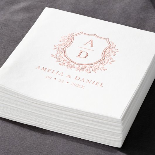 Monogramme Mariage Rose Floral Gold Crest