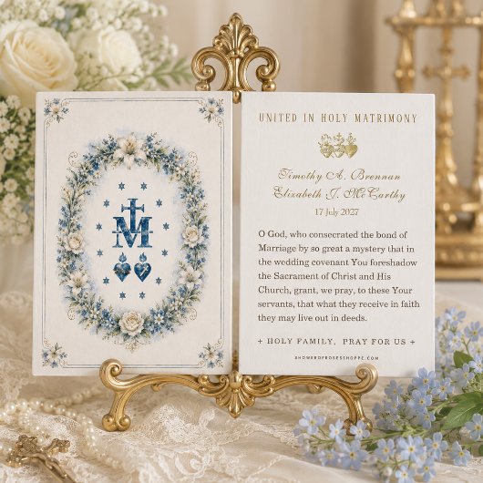 Monogramme marial avec cœurs sacrés floraux
