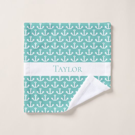 Monogramme marin blanc turquoise clair (Gant de toilette)