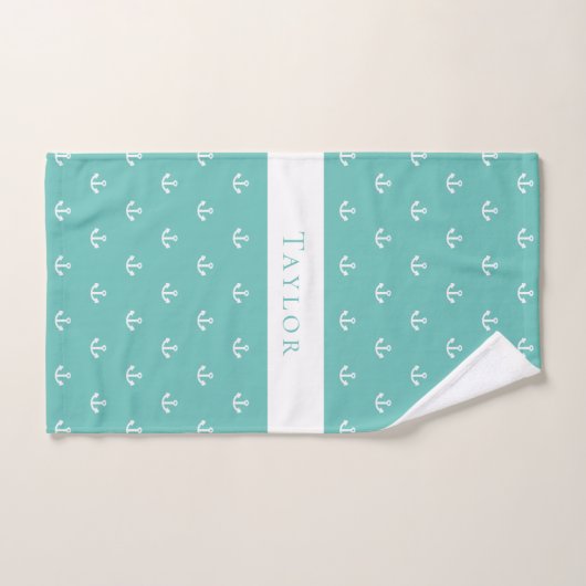 Monogramme marin blanc turquoise clair (Serviette à main)