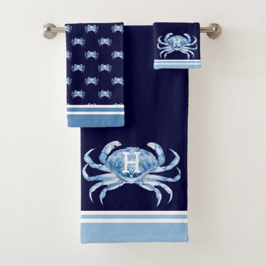 Monogramme Marine Bleu Aquarelle Crabe Nautique (En situation)