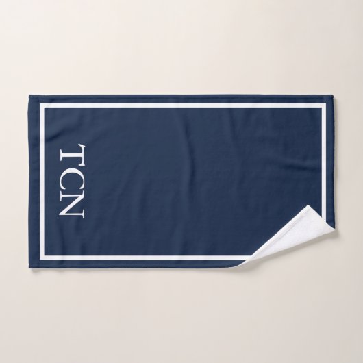Monogramme Marine Bleu Blanc Bordure Classique (Serviette à main)