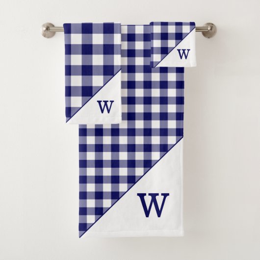 Monogramme Marine Bleu Blanc Buffalo Plaid Motif (En situation)