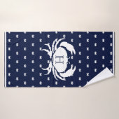 Monogramme Marine Bleu Crabe Blanc Nautique (Serviette de bain)