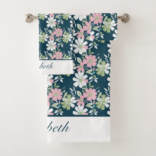 Monogramme Marine bleu rose vert blanc fleurs flor (En situation)