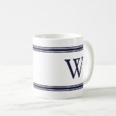 Monogramme Marine Bleu strié Mug personnalisé (Devant droit)