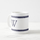 Monogramme Marine Bleu strié Mug personnalisé (Devant gauche)