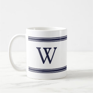 Monogramme Marine Bleu strié Mug personnalisé