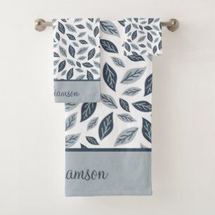 Monogramme Marine Blue Grey Feuille Cadeau Botaniq