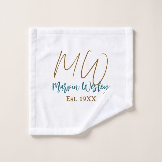 Monogramme marron bleu turquoise année simple mini (Gant de toilette)