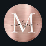 Monogramme métal brossé Rose moderne or Script<br><div class="desc">Or Rose moderne métal brossé Monogramme Magnet de script</div>