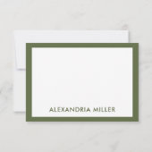 Monogramme minimal moderne Nom Carte Olive Note (Dos)