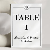 Monogramme minimal noir et blanc Numéros de table