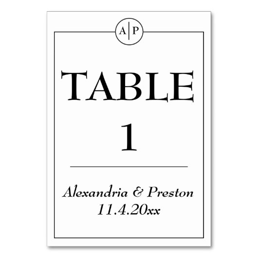 Monogramme minimal noir et blanc Numéros de table (Par défaut)
