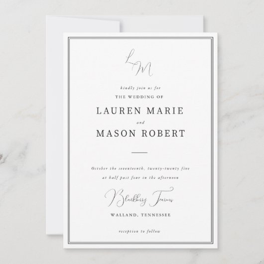 Monogramme minimaliste Faire-part de mariage (Devant)