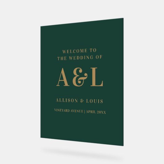 Monogramme minimaliste mariage Emerald Green Gold (Angle)