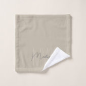 Monogramme Minimaliste Moderne Beige Nom Script (Gant de toilette)