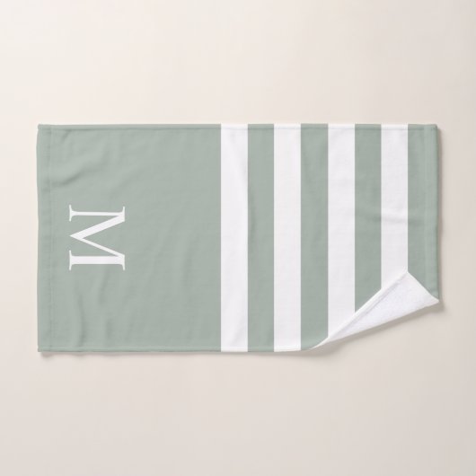 Monogramme minimaliste Sage Vert Blancs (Serviette à main)