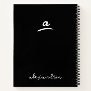 Monogramme moderne à gauche Carnet spiral noir