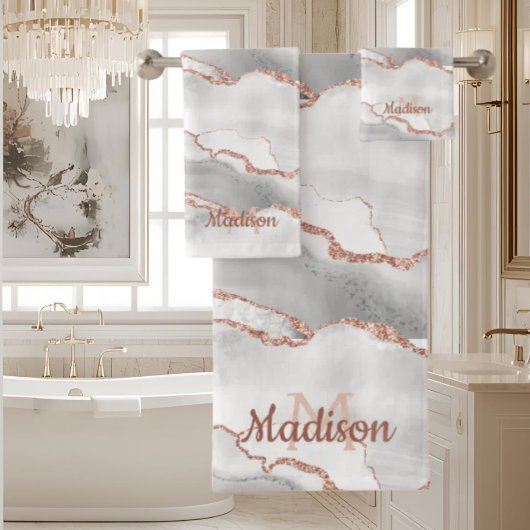 Monogramme Moderne Agate Blanche Paillettes Or Ros