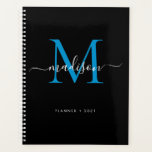 Monogramme moderne Black Blue Girly Script Name 20<br><div class="desc">Monogramme moderne Black Ocean Bright Blue Girly Elegant Design Script Name 2021 Planner</div>