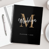 Monogramme moderne Black Gold Girl Nom du script