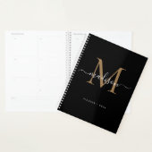 Monogramme moderne Black Gold Girly Nom du script  (Devant avec enveloppe)