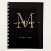 Monogramme moderne Black Gold Girly Nom du script  (Devant)