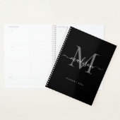 Monogramme moderne Black Grey Girly Nom de script  (Devant avec enveloppe)