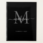 Monogramme moderne Black Grey Girly Nom de script<br><div class="desc">Moderne Monogramme Noir Argent Ardoise Gris Girly Élégant Élégant Script Nom 2021 Planificateur</div>