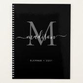Monogramme moderne Black Grey Girly Nom de script (Devant)