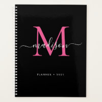 Monogramme moderne Black Hot Rose Girly Script 202