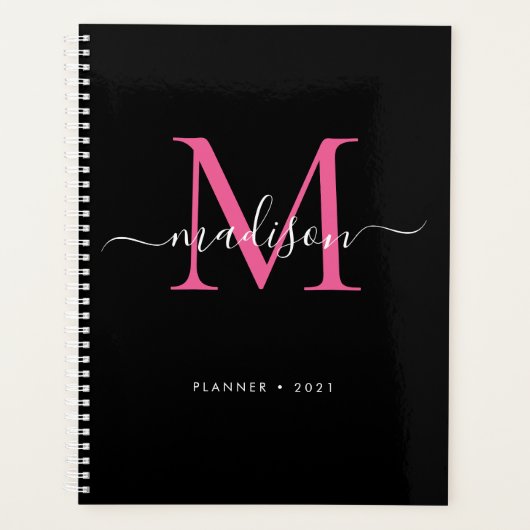 Monogramme moderne Black Hot Rose Girly Script 202 (Devant)