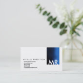 Monogramme moderne Blanc Bleu Carte de visite prop (Debout devant)