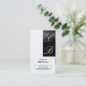 Monogramme moderne blanc Carte de visite noir (Debout devant)