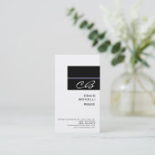 Monogramme moderne blanc Carte de visite noir (Debout devant)