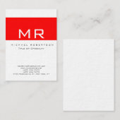 Monogramme moderne blanc rouge Carte de visite pro (Devant / Derrière)