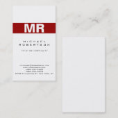 Monogramme moderne blanc rouge Carte de visite pro (Devant / Derrière)