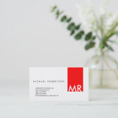 Monogramme moderne blanc rouge Carte de visite pro (Debout devant)